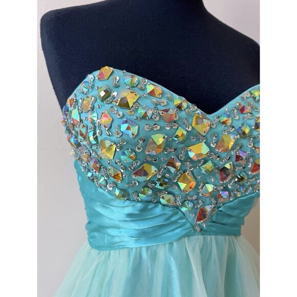 Vintage Y2K Deb Seafoam Rhinestone Beaded Strapless Tulle Prom Dress NWT XS - Picture 7 of 12